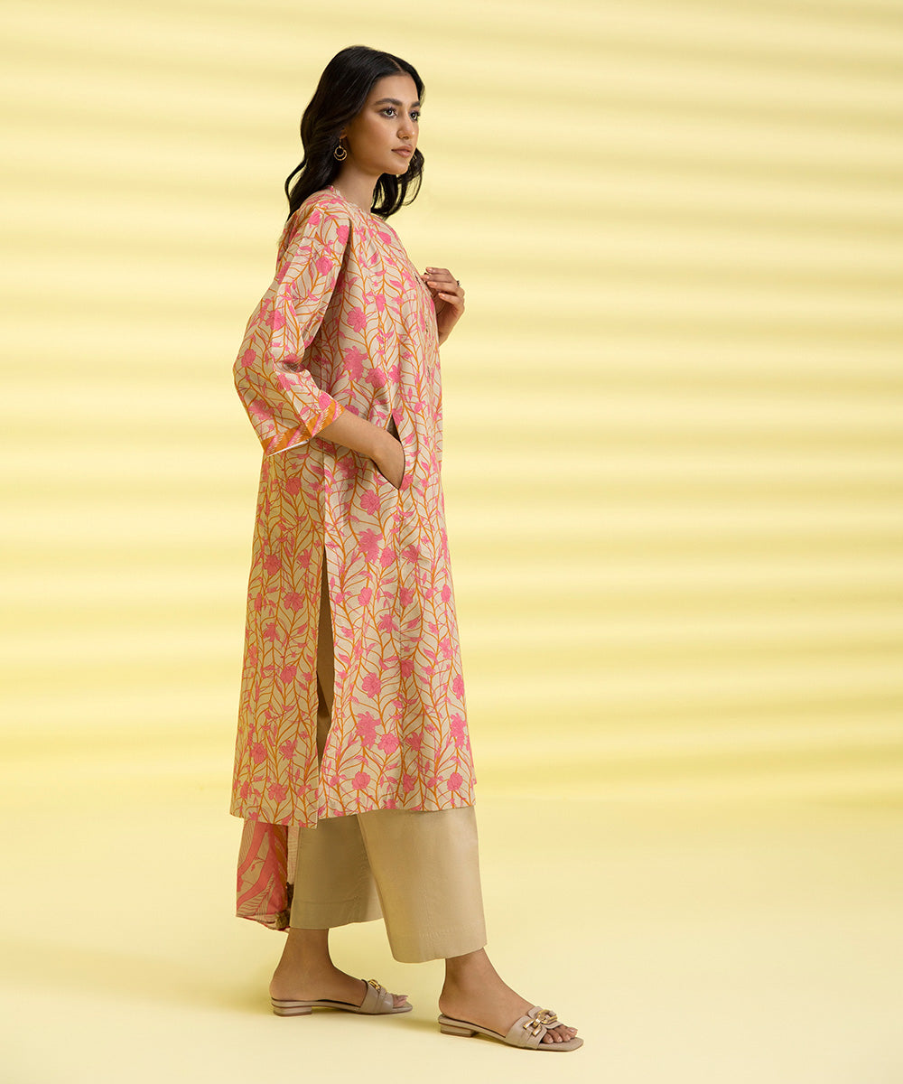 PRINTED LAWN SUIT - Beige and Pink