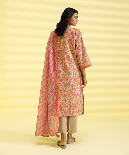 PRINTED LAWN SUIT - Beige and Pink