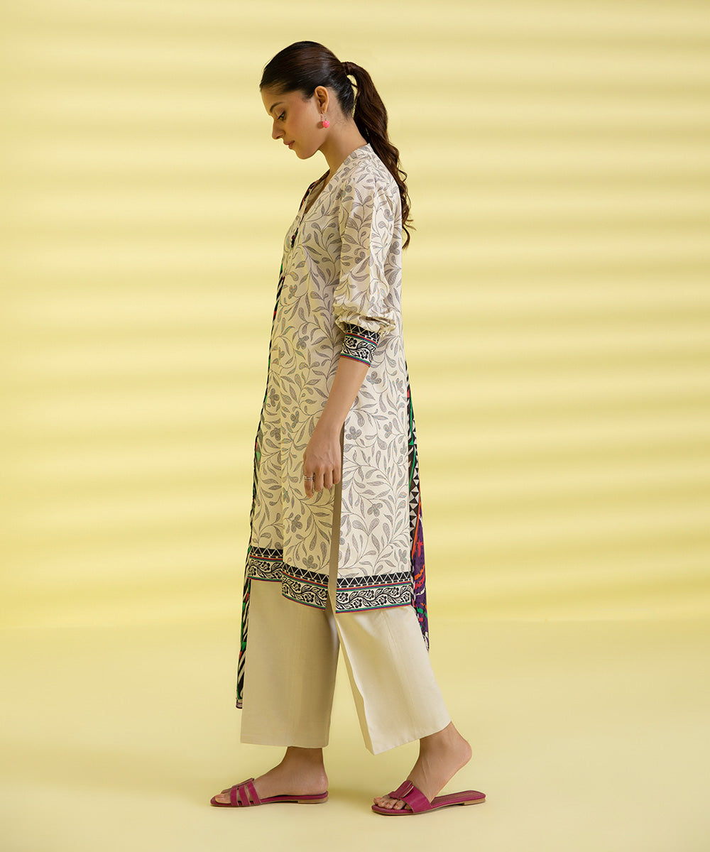 PRINTED LAWN SUIT - Off White & Purple