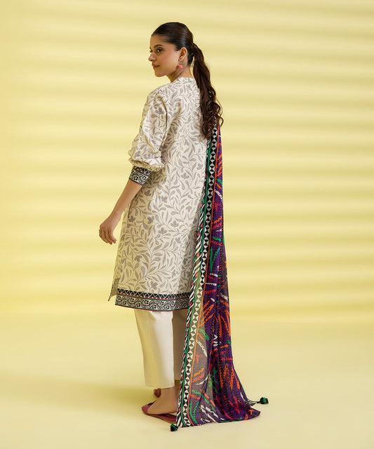 PRINTED LAWN SUIT - Off White & Purple