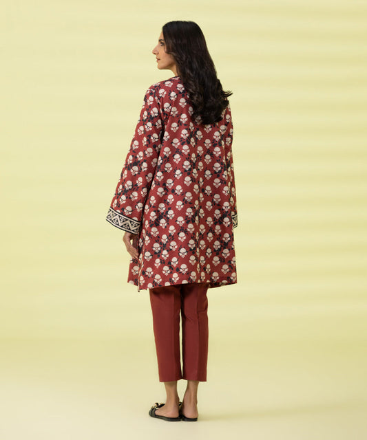 PRINTED LAWN SUIT - Wine Red