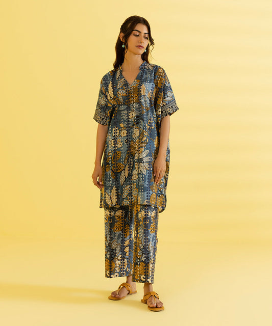 PRINTED LAWN SUIT - Stone Blue