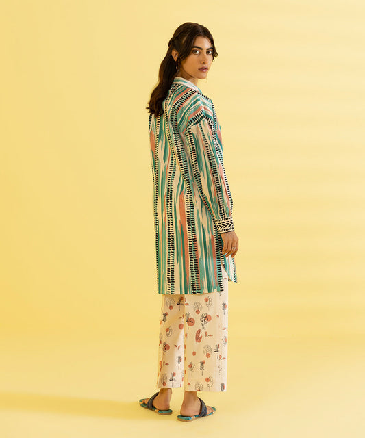 PRINTED LAWN SUIT - Ivory and aqua