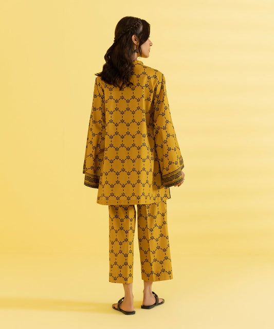 PRINTED LAWN SUIT - Mustard