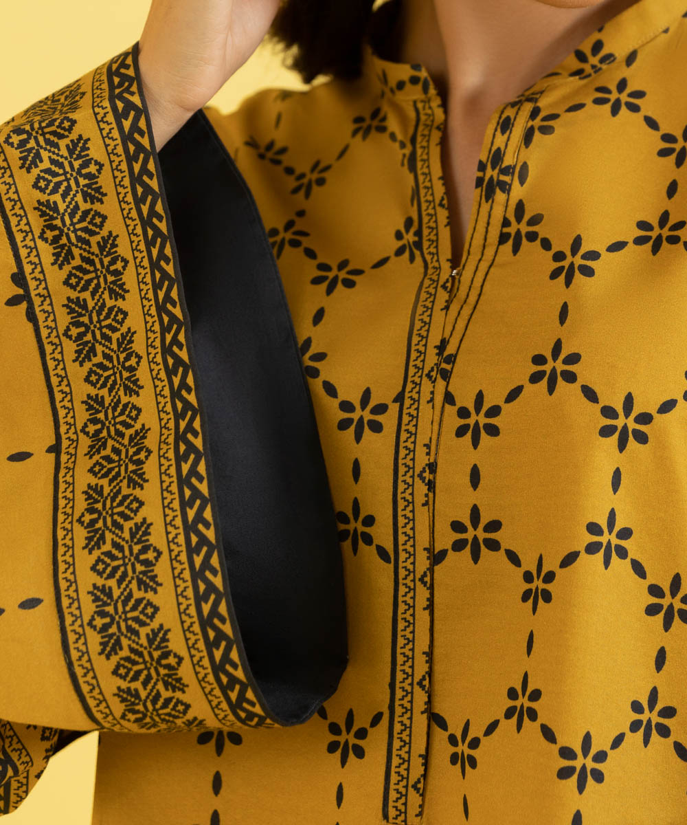 PRINTED LAWN SUIT - Mustard