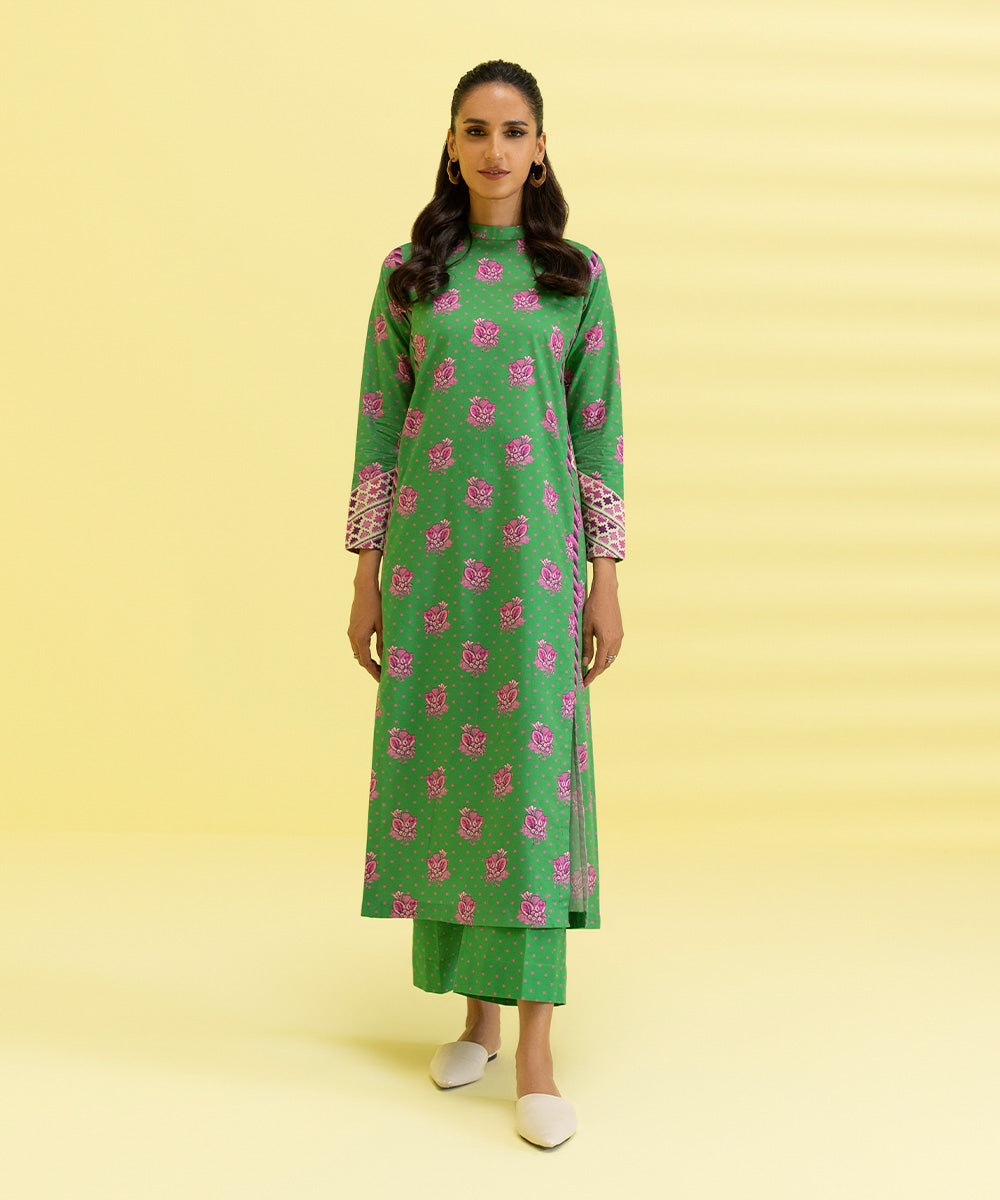 PRINTED LAWN SUIT - Green