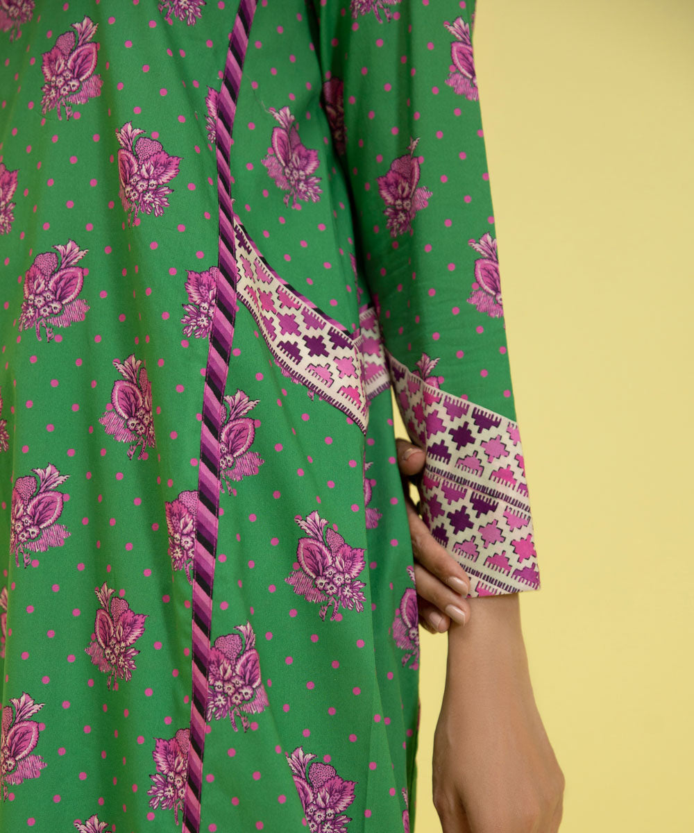 PRINTED LAWN SUIT - Green