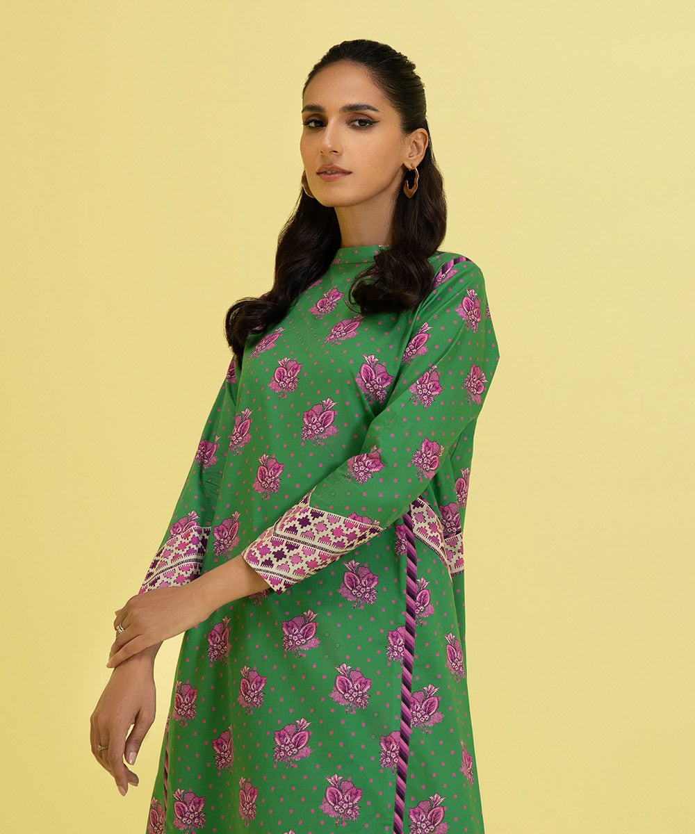 PRINTED LAWN SUIT - Green