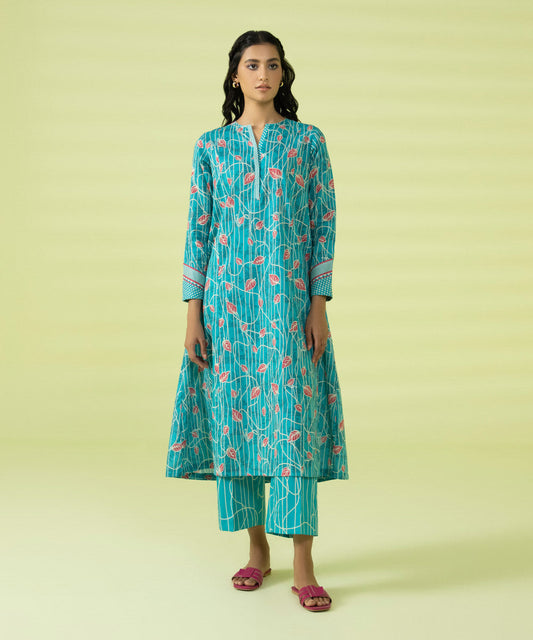 PRINTED LAWN SUIT - Cyan