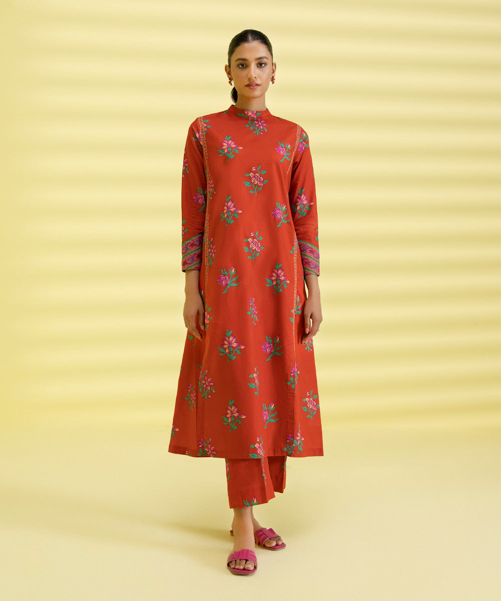 PRINTED LAWN SUIT - Red
