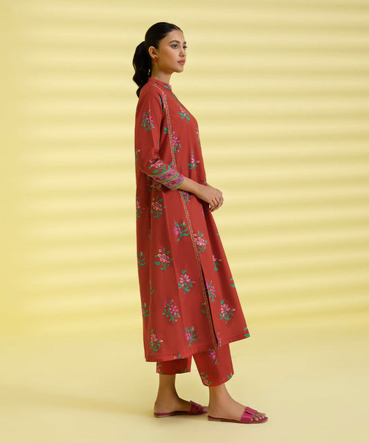 PRINTED LAWN SUIT - Red