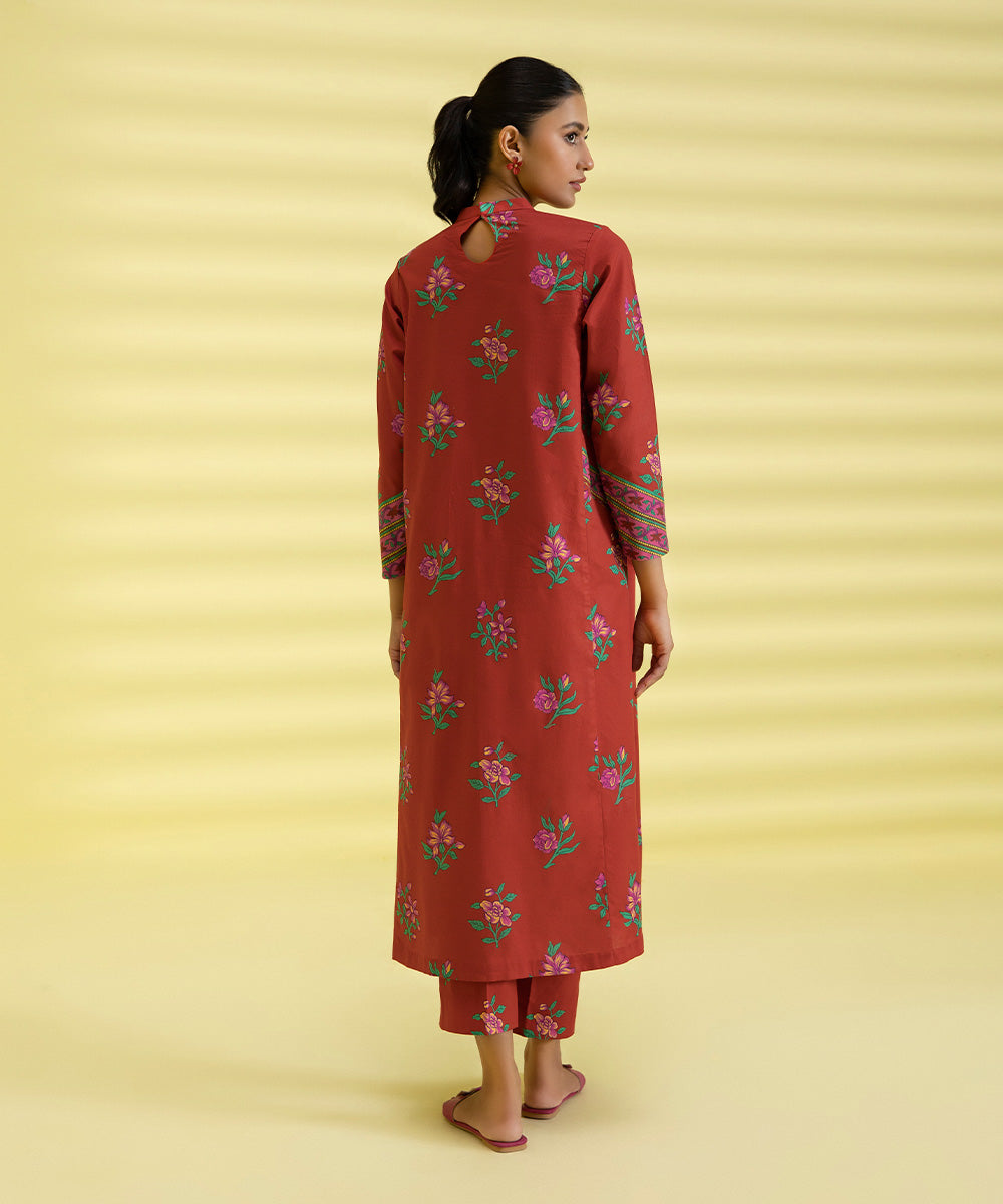 PRINTED LAWN SUIT - Red