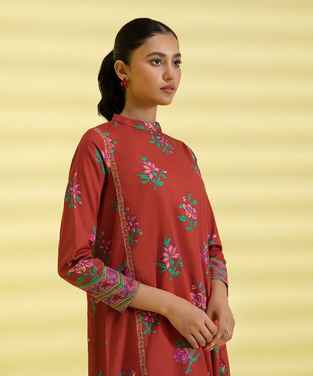 PRINTED LAWN SUIT - Red