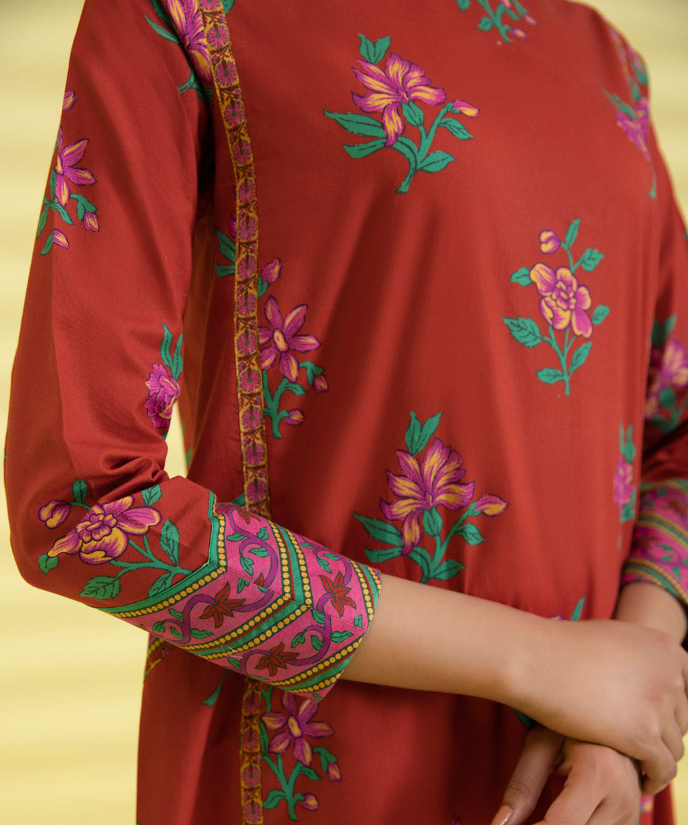 PRINTED LAWN SUIT - Red