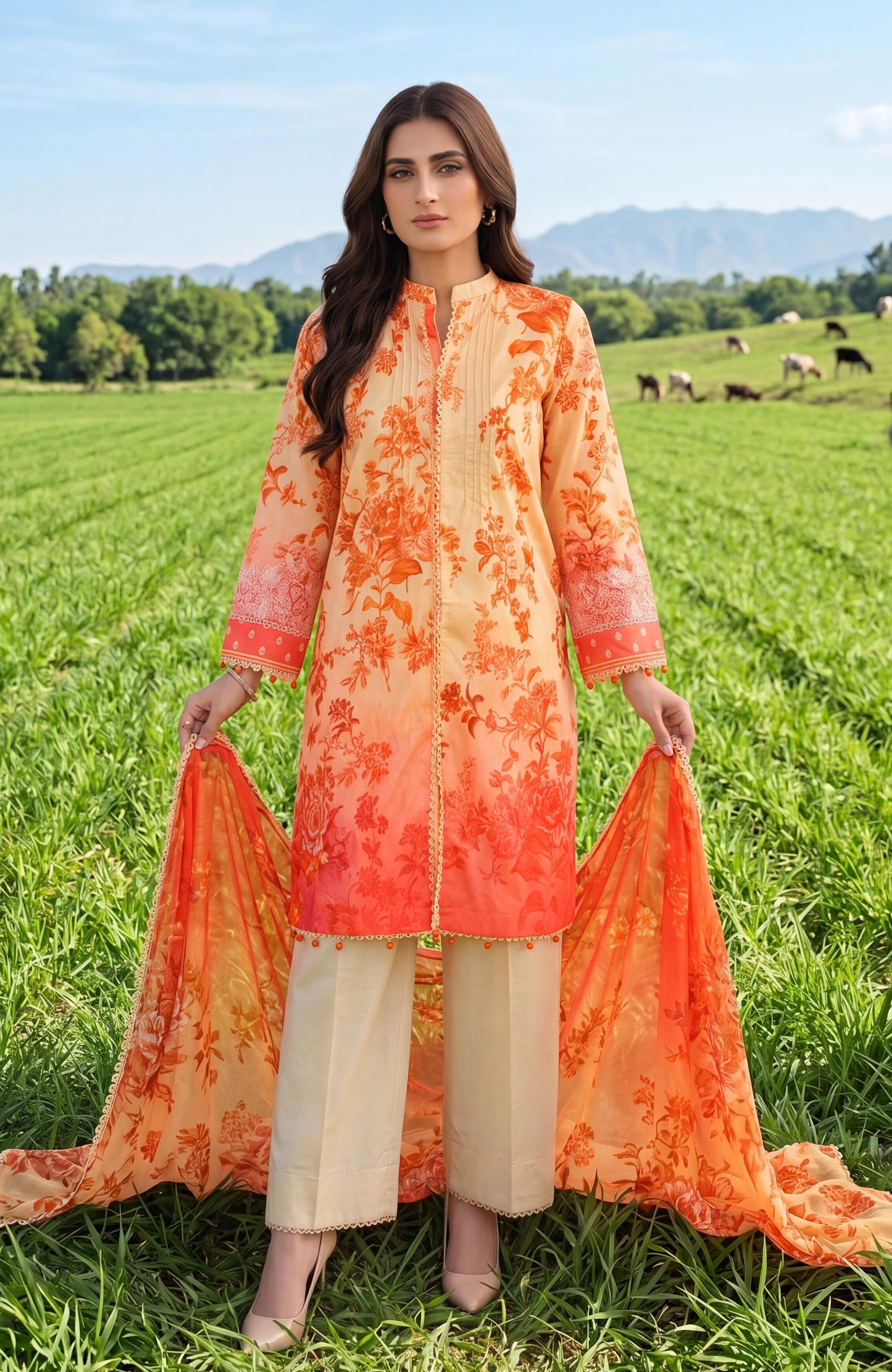 Colors Lawn With Chiffon Dupatta 3 Piece Unstitched-CDC-26-10