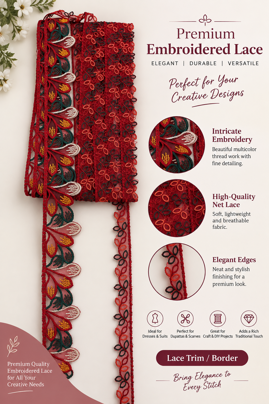 Premium Scalloped Lace- Multi