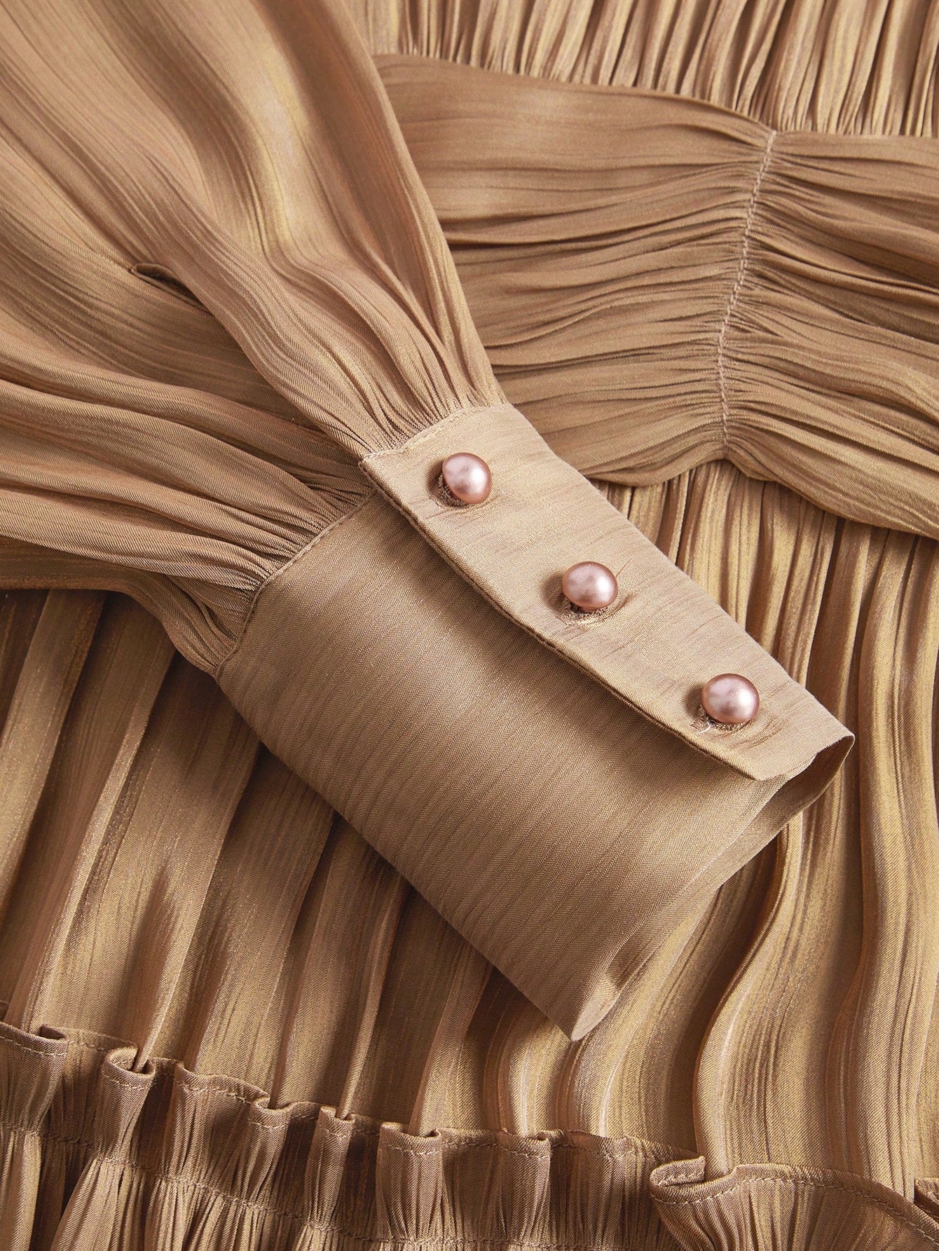 Sparkly Fabric Puffy Sleeve Waist Patchwork High Waist Dress