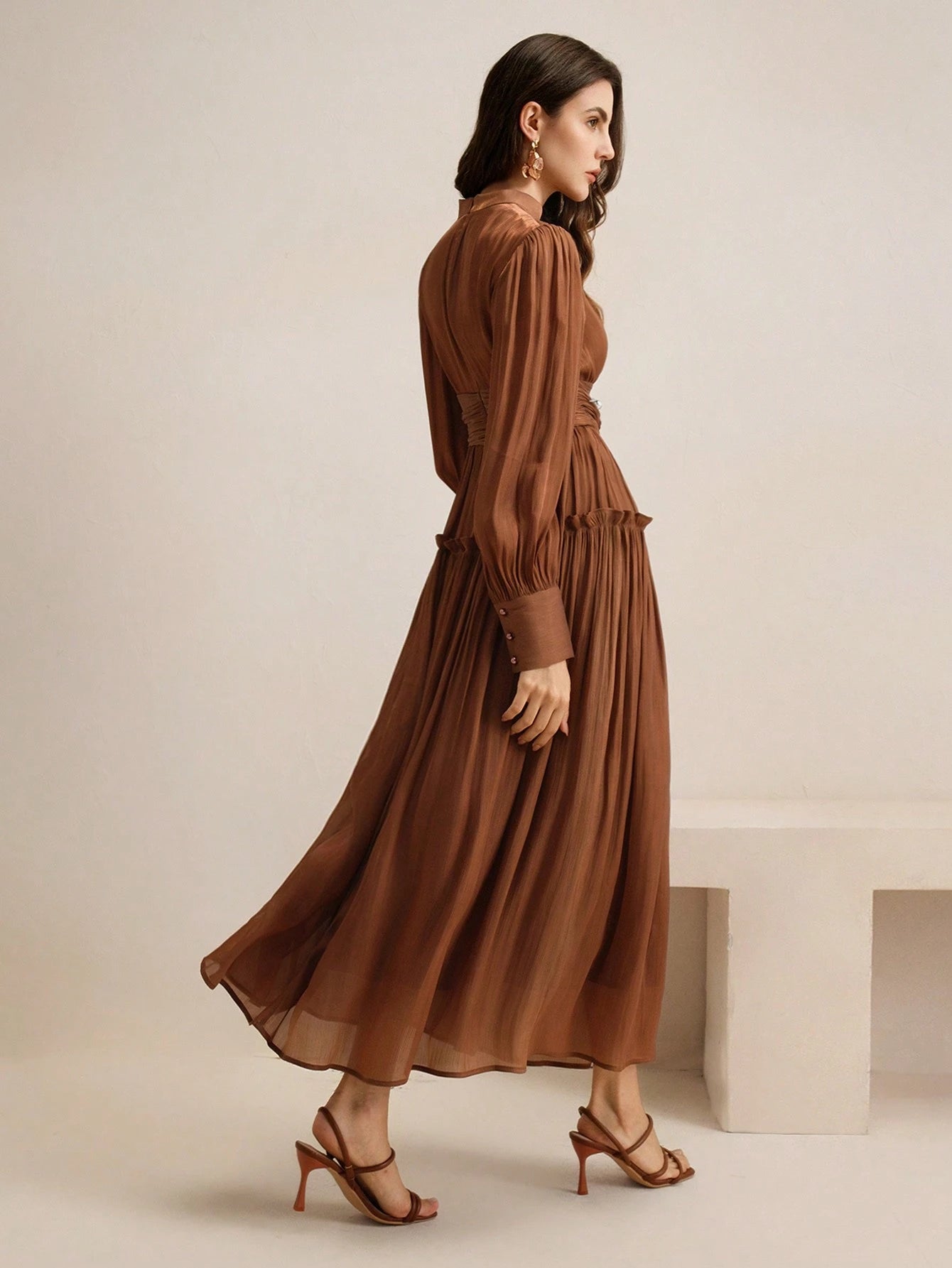 Sparkly Fabric Puffy Sleeve Waist Patchwork High Waist Dress