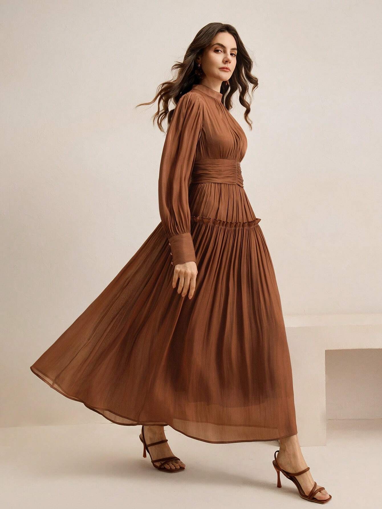 Sparkly Fabric Puffy Sleeve Waist Patchwork High Waist Dress