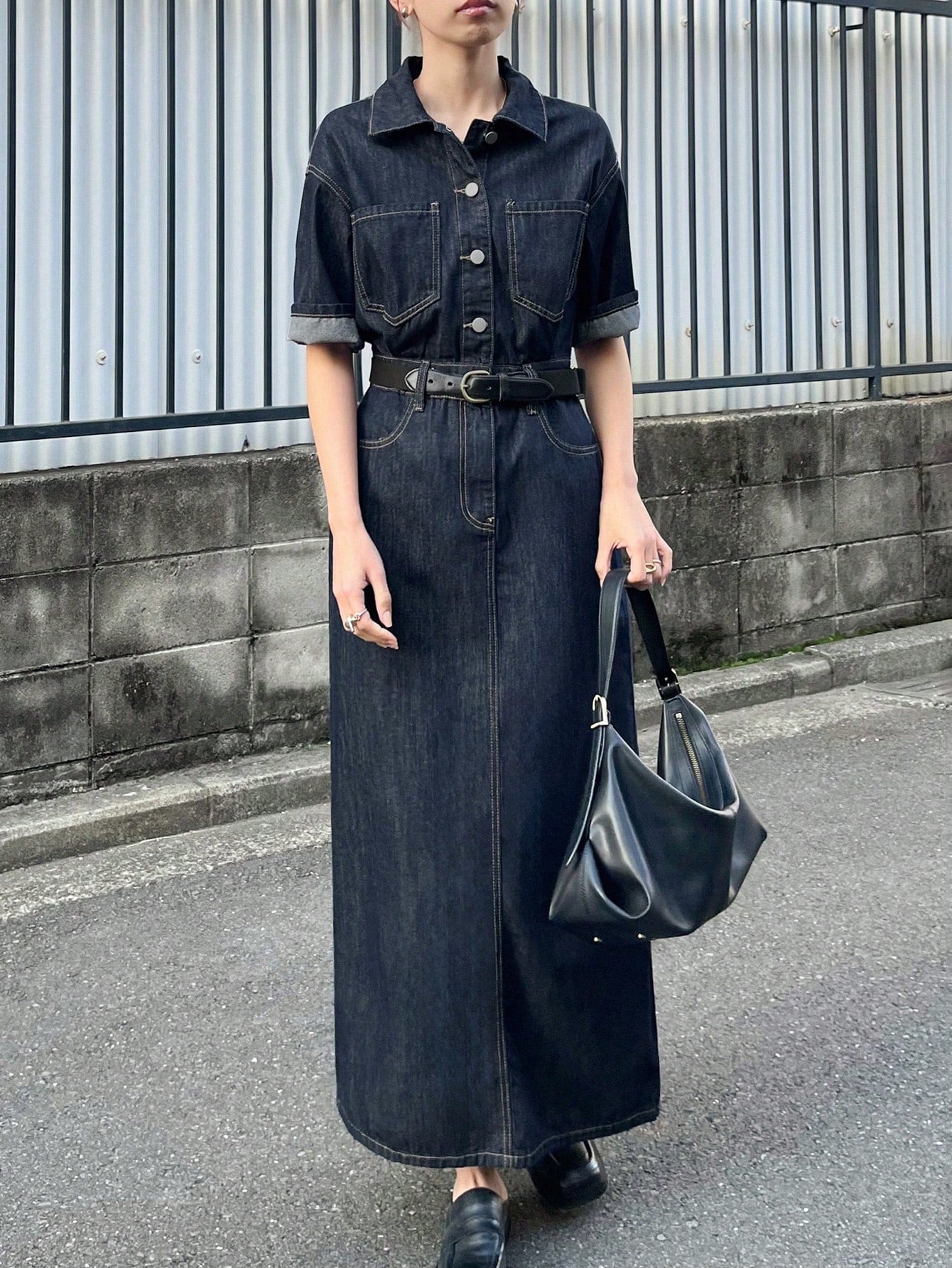 Button-Up Casual Denim Shirt Dress