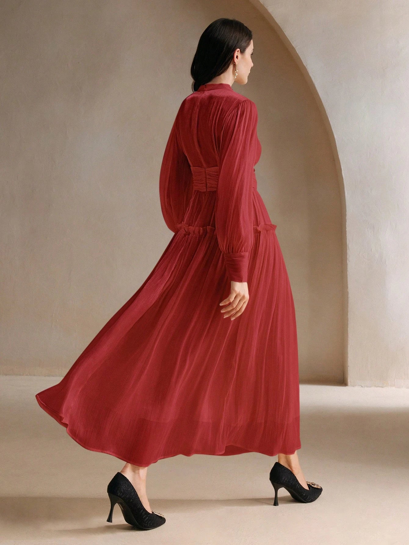 Sparkly Fabric Puffy Sleeve Waist Patchwork High Waist Dress