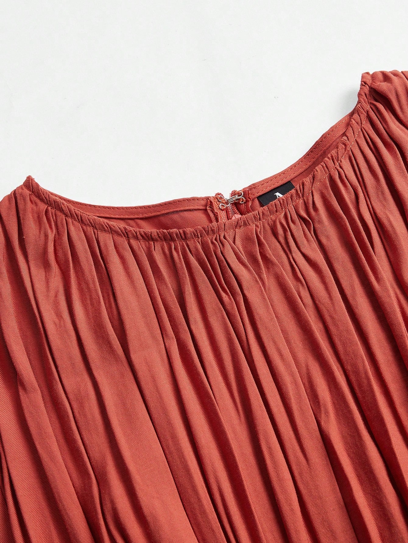 Woven Orange Red Pleated Long Dress