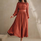 Woven Orange Red Pleated Long Dress