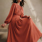 Woven Orange Red Pleated Long Dress