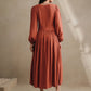 Woven Orange Red Pleated Long Dress