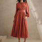 Woven Orange Red Pleated Long Dress