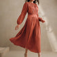 Woven Orange Red Pleated Long Dress
