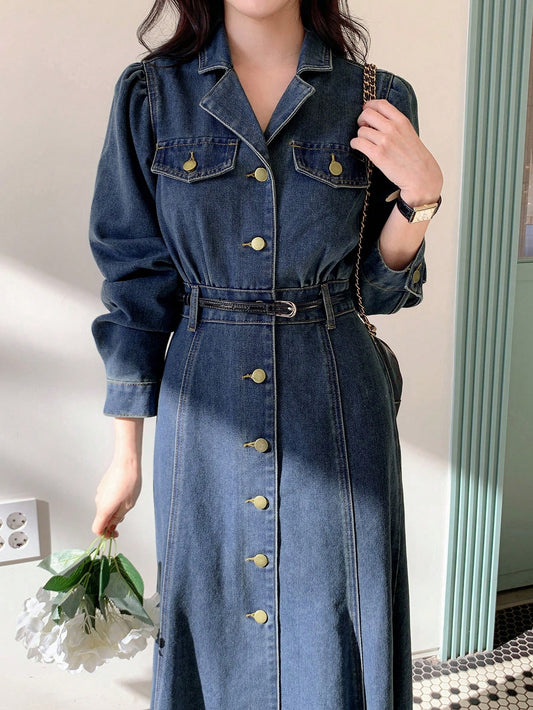 Women's Solid Color Denim Dress