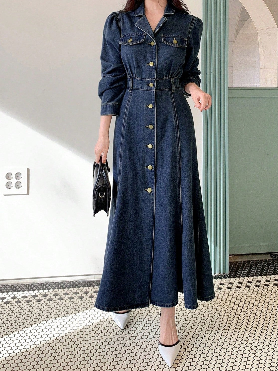 Women's Solid Color Denim Dress