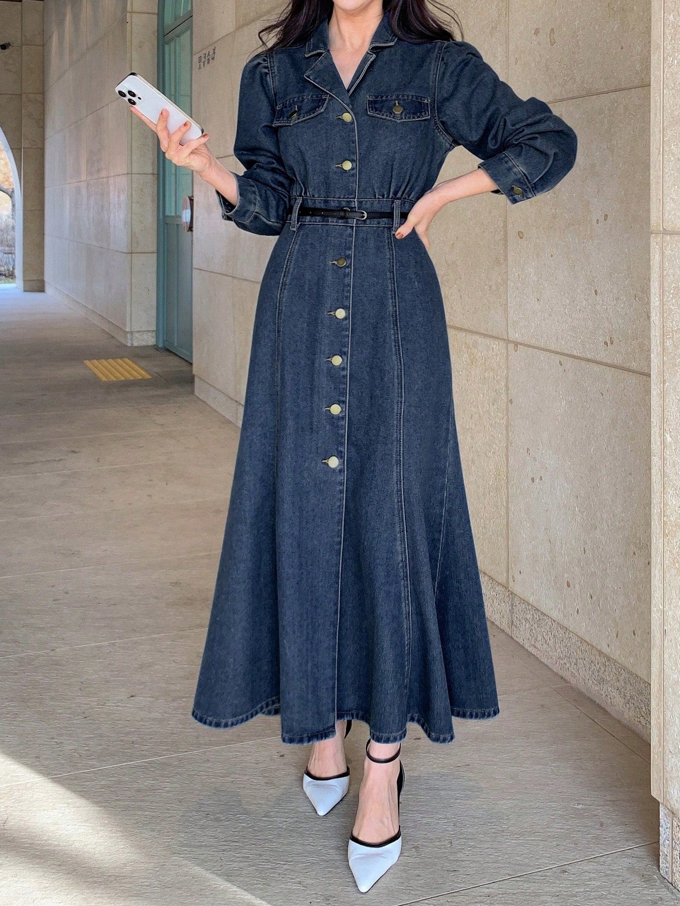 Women's Solid Color Denim Dress