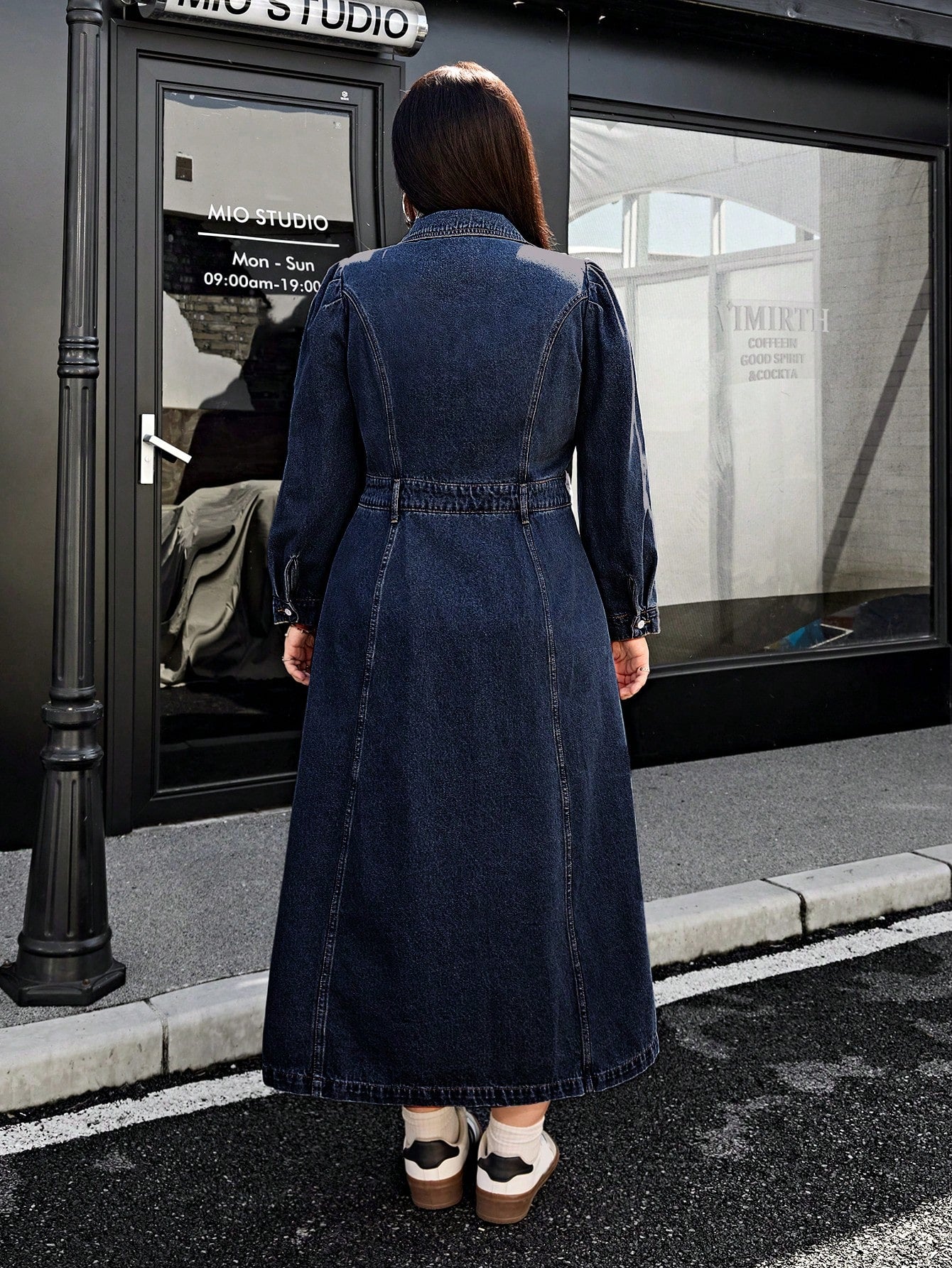 Plus Size Women's Long Casual Denim Shirt Dress