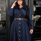 Plus Size Women's Long Casual Denim Shirt Dress