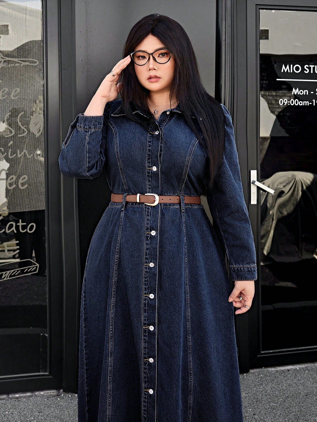 Plus Size Women's Long Casual Denim Shirt Dress