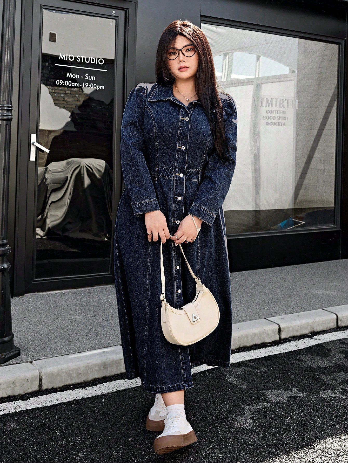 Plus Size Women's Long Casual Denim Shirt Dress