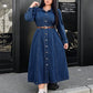 Plus Size Women's Long Casual Denim Shirt Dress