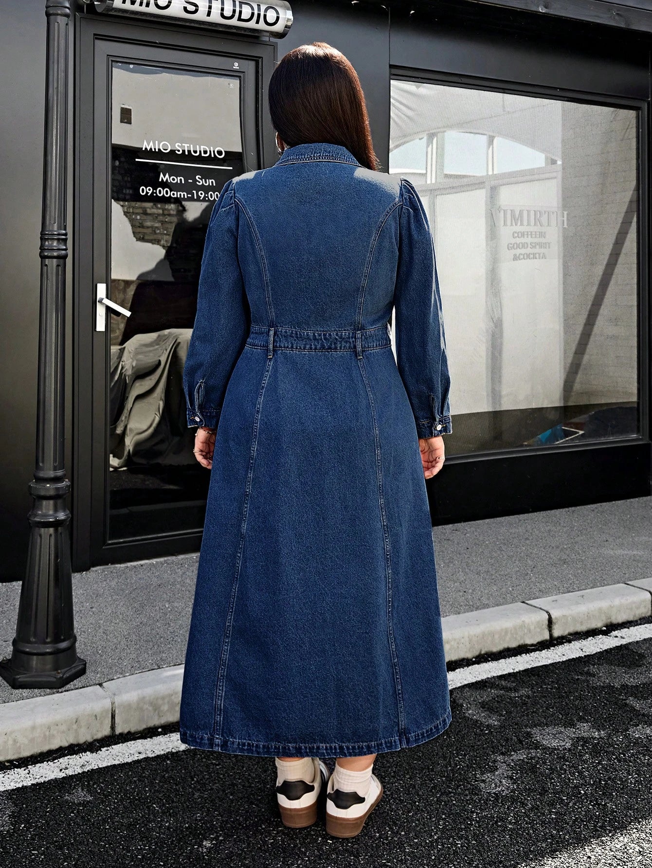 Plus Size Women's Long Casual Denim Shirt Dress