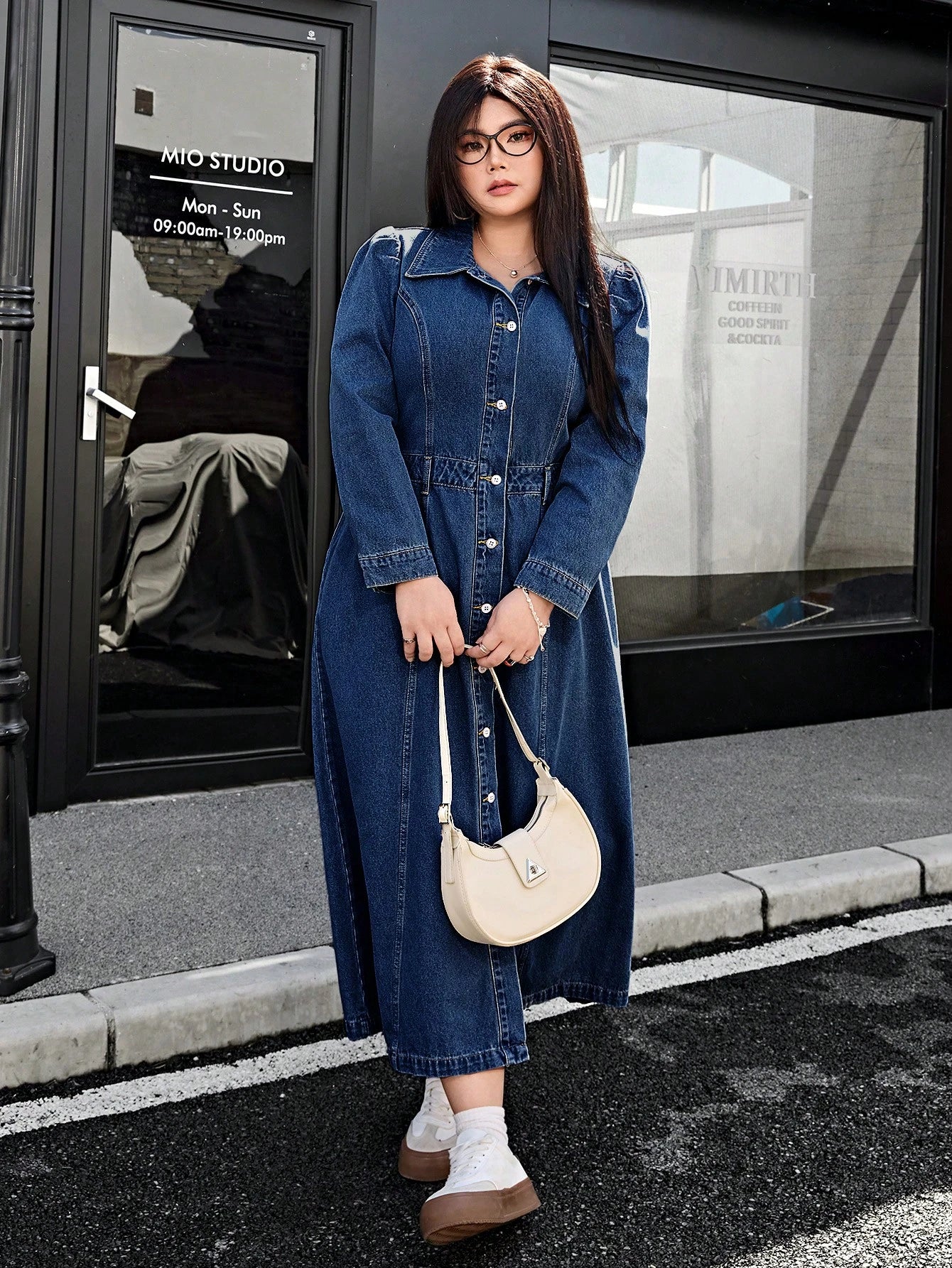 Plus Size Women's Long Casual Denim Shirt Dress