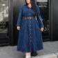 Plus Size Women's Long Casual Denim Shirt Dress