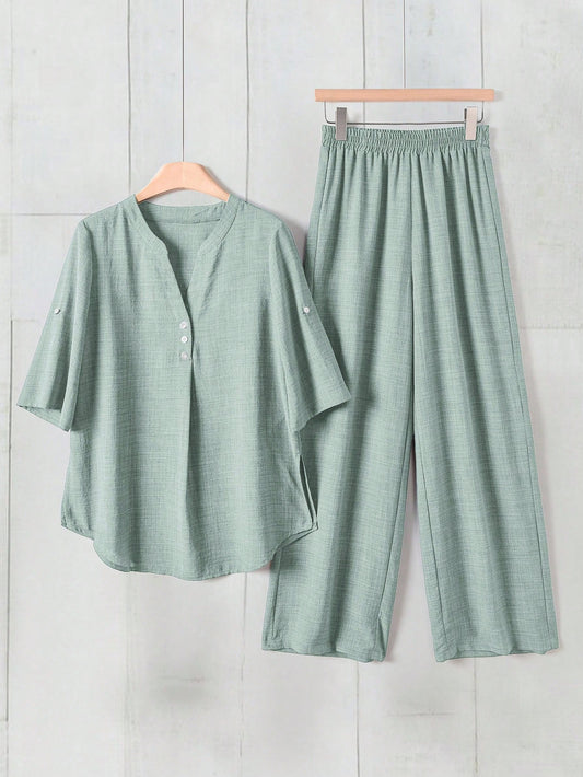 Casual Stripe Fabric Pants Co ord set