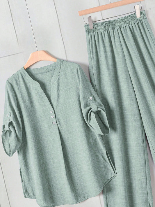 Casual Stripe Fabric Pants Co ord set