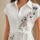 Open-Front Sleeveless Embroidery Floral Dress With Belt