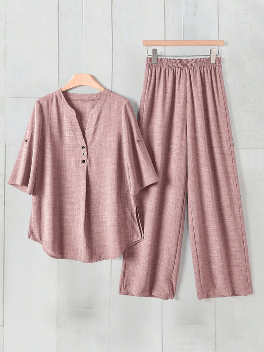 Casual Stripe Fabric Pants Co ord set