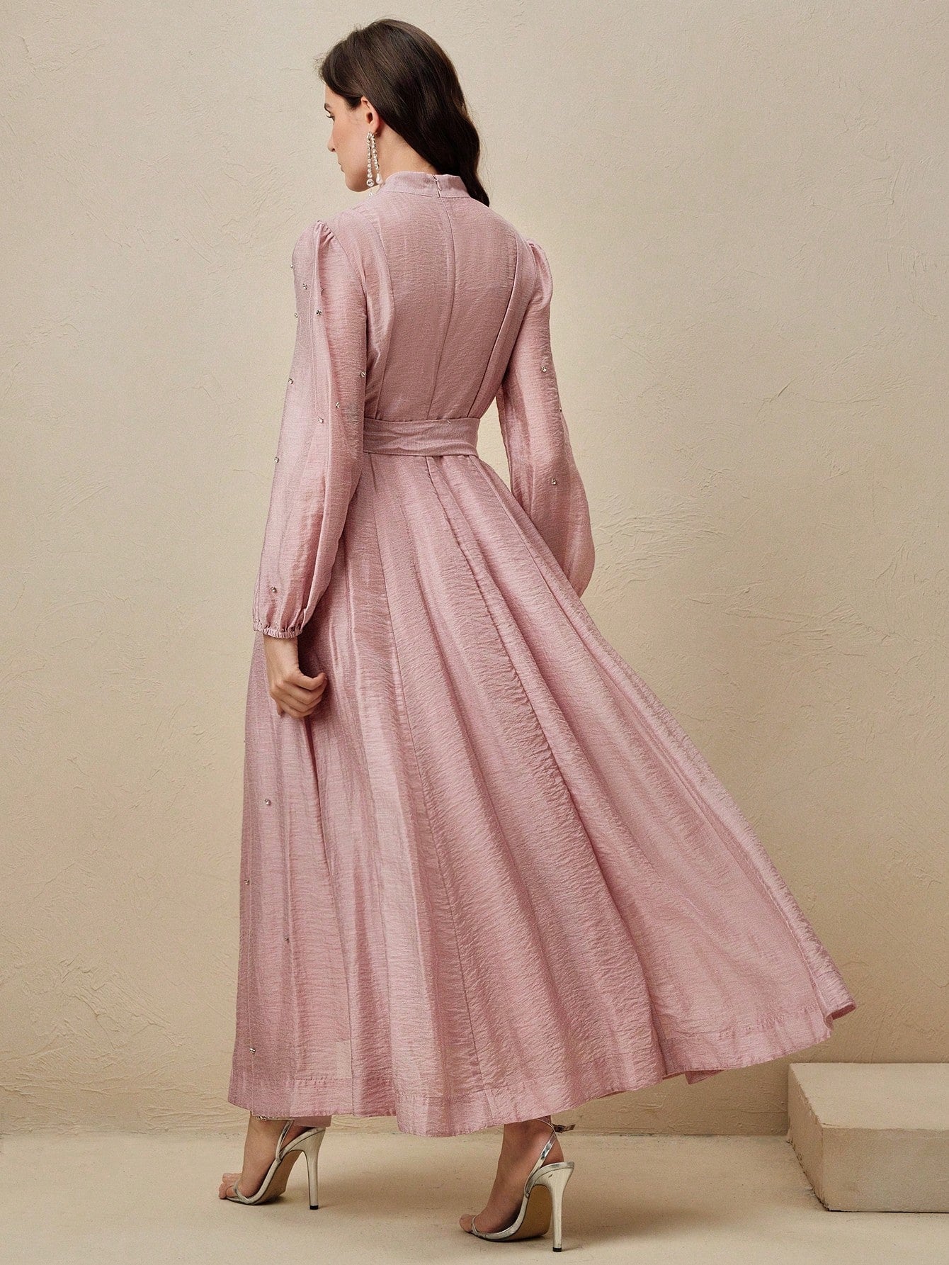 Women's Long Dress With 3D Rhinestone Decor