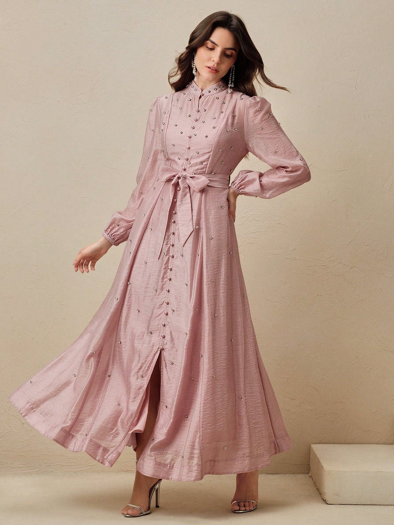 Women's Long Dress With 3D Rhinestone Decor