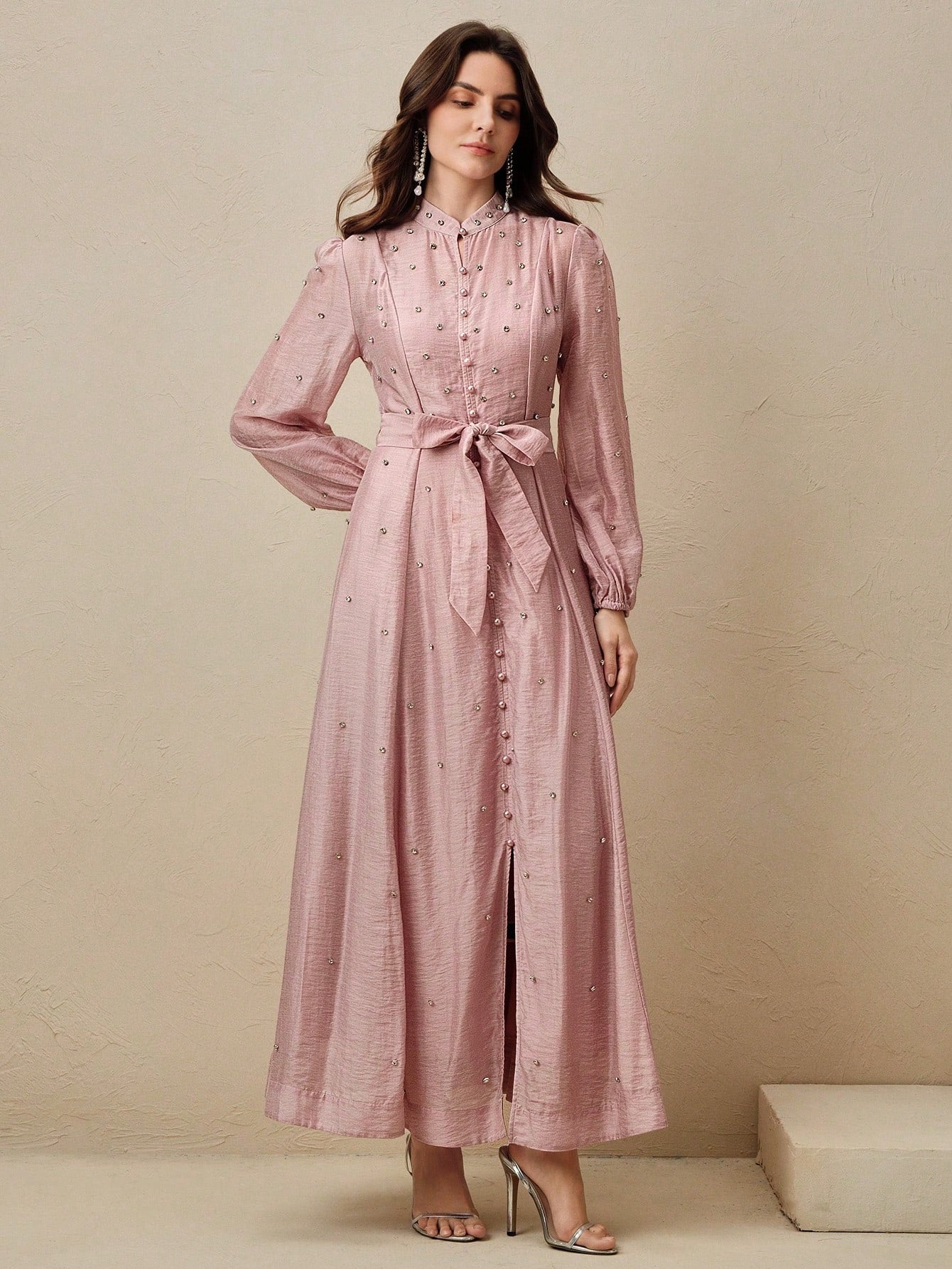 Women's Long Dress With 3D Rhinestone Decor