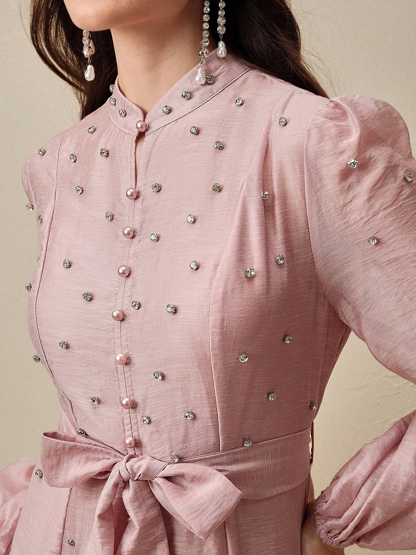 Women's Long Dress With 3D Rhinestone Decor